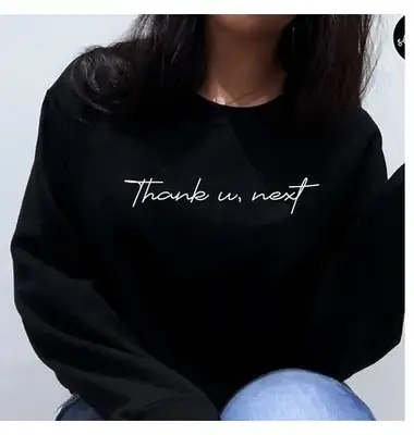 Black "Thank u Next" Round Neck Sweatshirt