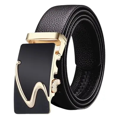 Men's Black Leather Belt with Silver Buckle