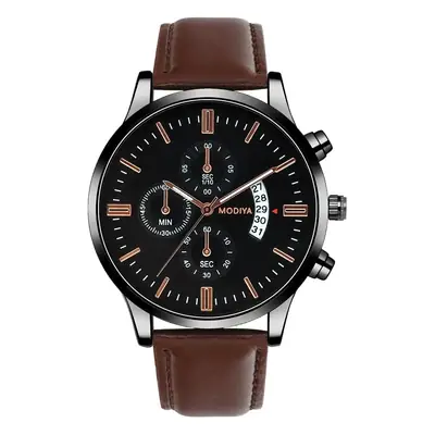 Men's Large Window Calendar Watch Brown Black Black Belt