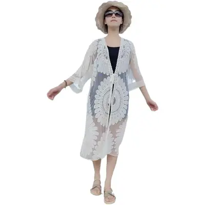 2024 Cross-Border Sun Protection Lace Cardigan Bikini Cover-Up for Women