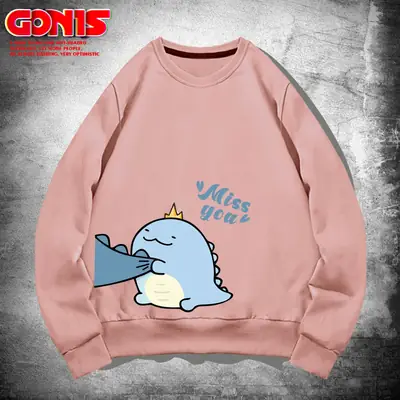 Men Blue Cartoon Crewneck Sweatshirt Spring Autumn