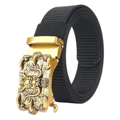 Men's Silver Dragon Logo Nylon Belt with Automatic Buckle