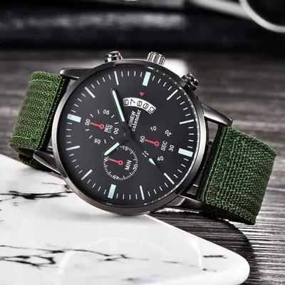 Men's Army Quartz Wrist Watch Blue Nylon Band