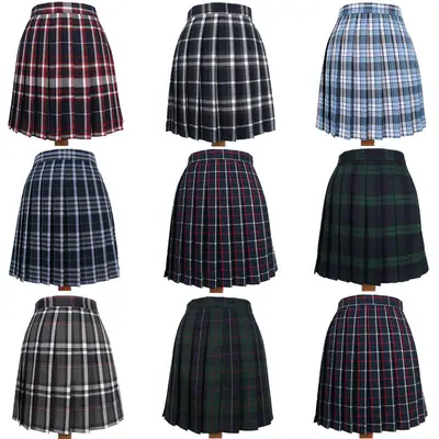 Japanese Plaid College Skirt Large Size Blue Black