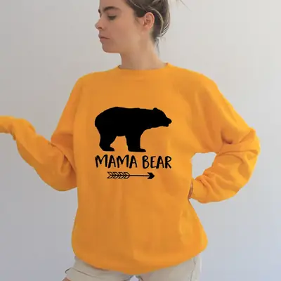 Mama Bear Letter Crewneck Sweater Yellow