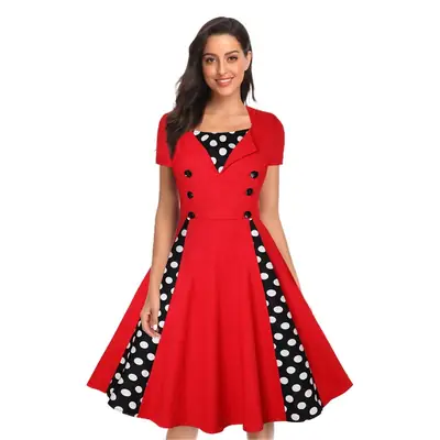 Women's Red Polka Dot A-Shape Dress Medium