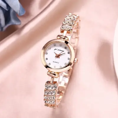 Women's Pink Diamond Bracelet Watch with Gold Band