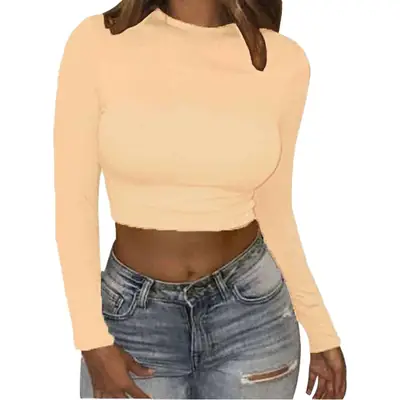 Women's Blue Navel Crewneck Long Sleeve T-Shirt