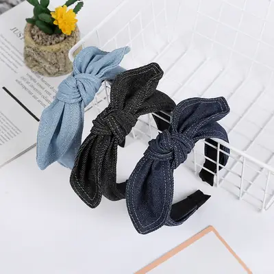 Denim Headband with Bow for Women Face Washing & Makeup