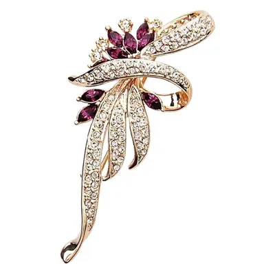 Luxury Flower Brooch for Men Women Gold Plated Purple Crystal