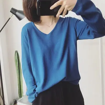 2025 Women Loose V-Neck Pullover Long Sleeve Knitwear