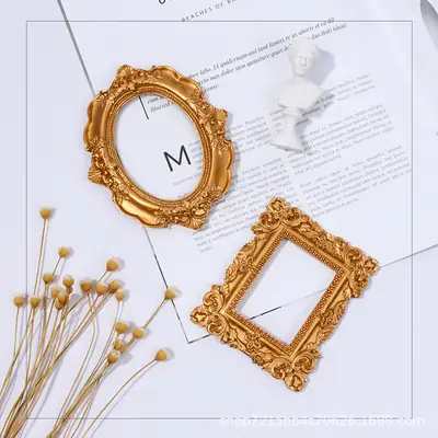 Nordic Retro Gold Resin Earrings & Photo Frame Set