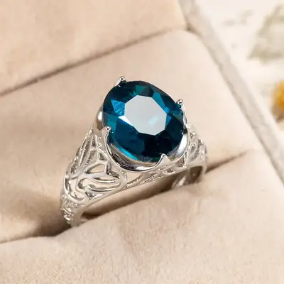 European Silver Zircon Wedding Ring with Floral Design