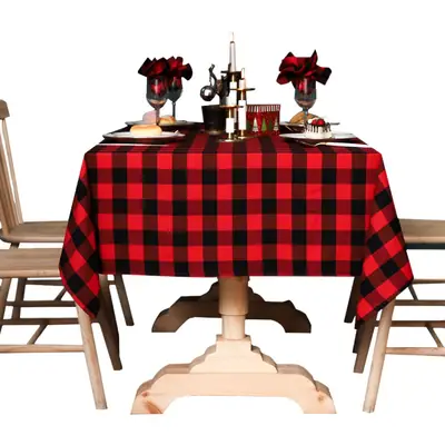 Red Black Checkered Tablecloth for Christmas Party Dining Set