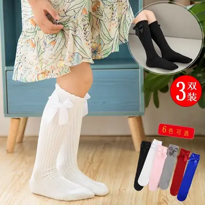 Gray Knit Bow Baby Over-Knee Socks for Girls