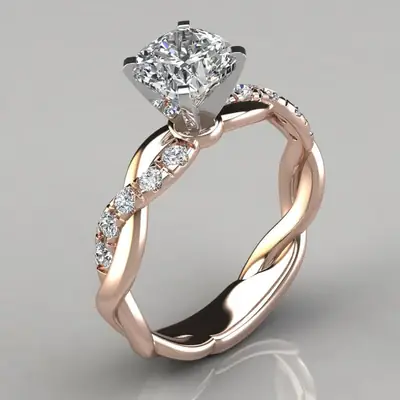 18K Rose Gold Square Diamond Engagement Ring for Women