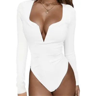 Women's Red Long Sleeve Deep V Neck Tight Suit