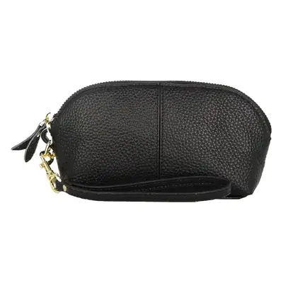 Women's Grey Cowhide Clutch Bag with Gold Zipper