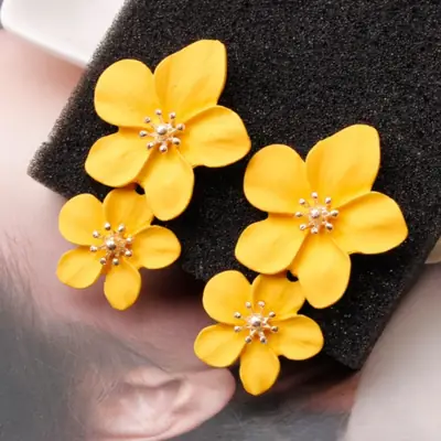 Double-layer Flower Earrings for Women Pink Gold