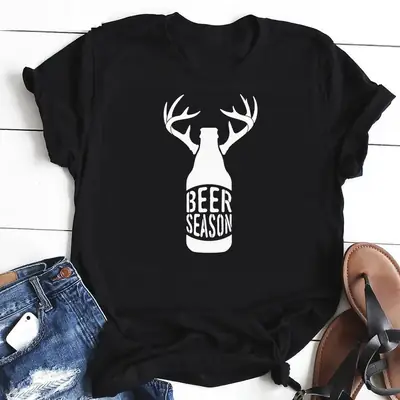 Beer Season Deer T-Shirt for Men Women Gray