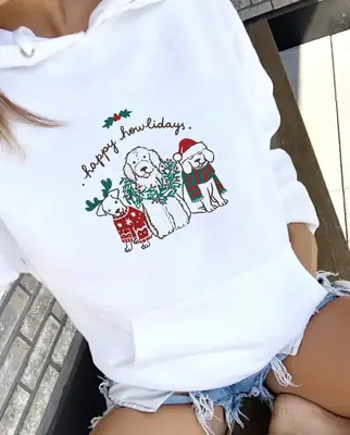 Happy Howlidays Printed Hooded Sweatshirt White