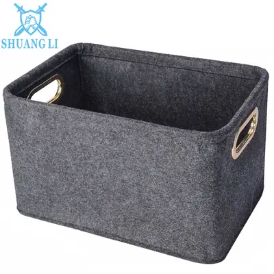 Grey Foldable Felt Storage Basket with Metal Handle