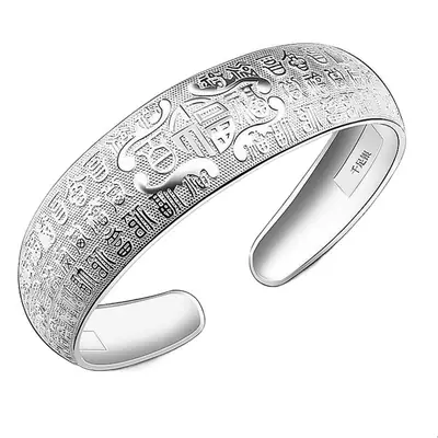 Wanfu Ethnic Bracelet Silver Wide Female Elderly Gift
