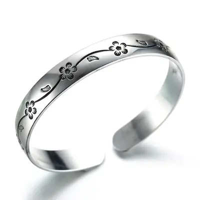 Women's Plum Blossom Silver Plated Open Band Bracelet