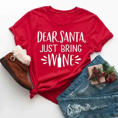 Deer Santa Just Bring Wine Green T-Shirt