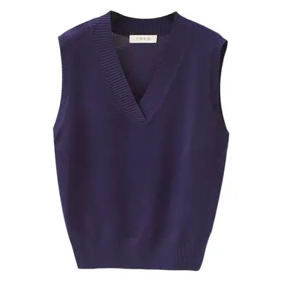 Women Knitted V-Neck Vest Navy Plus Size