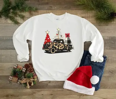 Pink Christmas Car Print Crewneck Sweatshirt