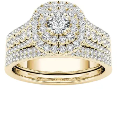 Gold Diamond Ring with Zircon Centerpiece