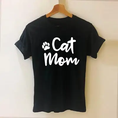Cat Mom T-Shirt Black Short Sleeve