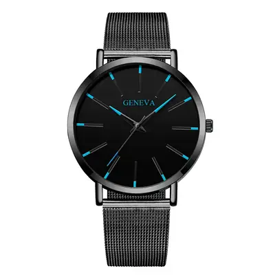 Men's Black Mesh Band Quartz Watch with Silver Dial
