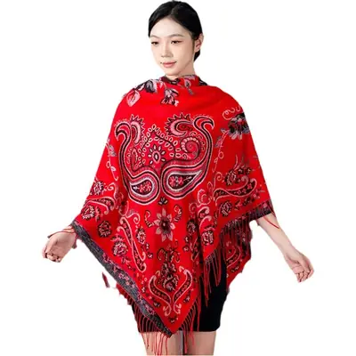 Lijiang Red Paisley Shawl Women Warm Autumn Winter