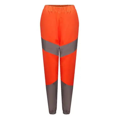 Reflective Patchwork Sports Pants Grey Pink Mid Waist