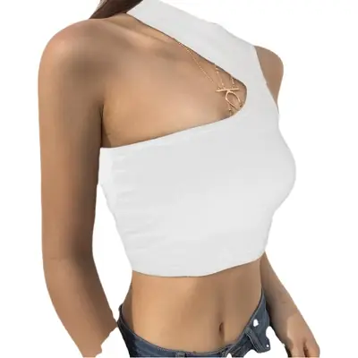2023 Women's White Irregular Cutout Sports Vest Top