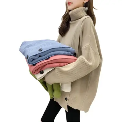 Women's Light Blue Knit Turtleneck Pullover Top