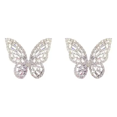 Silver Butterfly Zircon Earrings for Women
