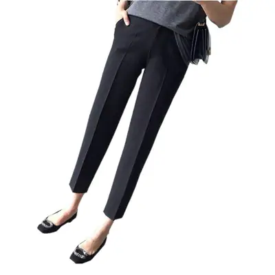 Women's Black Slim Fit Formal Pants for Spring Fall