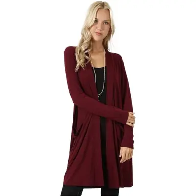 Black Long Sleeve Cardigan Coat for Women Large
