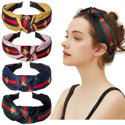 Cross-Border Wide Bee Headband Fabric Knotted Women's Hairband