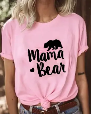 Mama Bear Printed Pink T-Shirt for Women Men