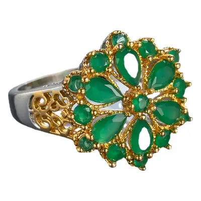 Green Zircon Floral Ring for Women Wedding Jewelry