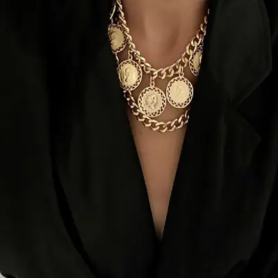 Gold Retro Geometric Multi Layer Necklace for Women