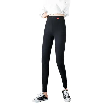 Women's Black Ribbed Leggings Spring Wear High Waist