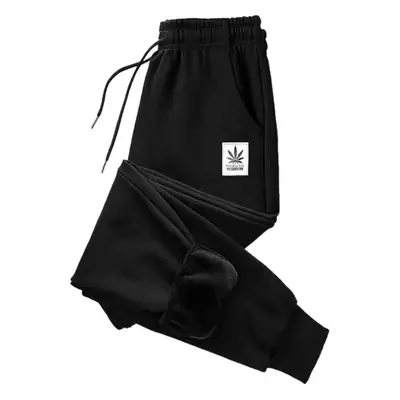 Men Thick Fleece Lined Sweatpants Black Large