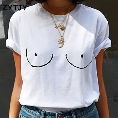 Pink T-Shirt with Cute Smile Design for Women