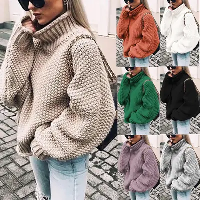 Women Knitted Pullover Sweater Orange Winter Wear