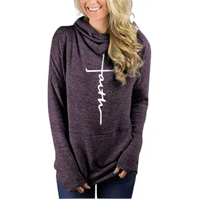 Women Grey Turtleneck Sweatshirt with White Graphic Print